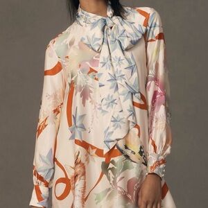 The Caroline Tie-neck mini dress by Maeve Anthropologie NEW